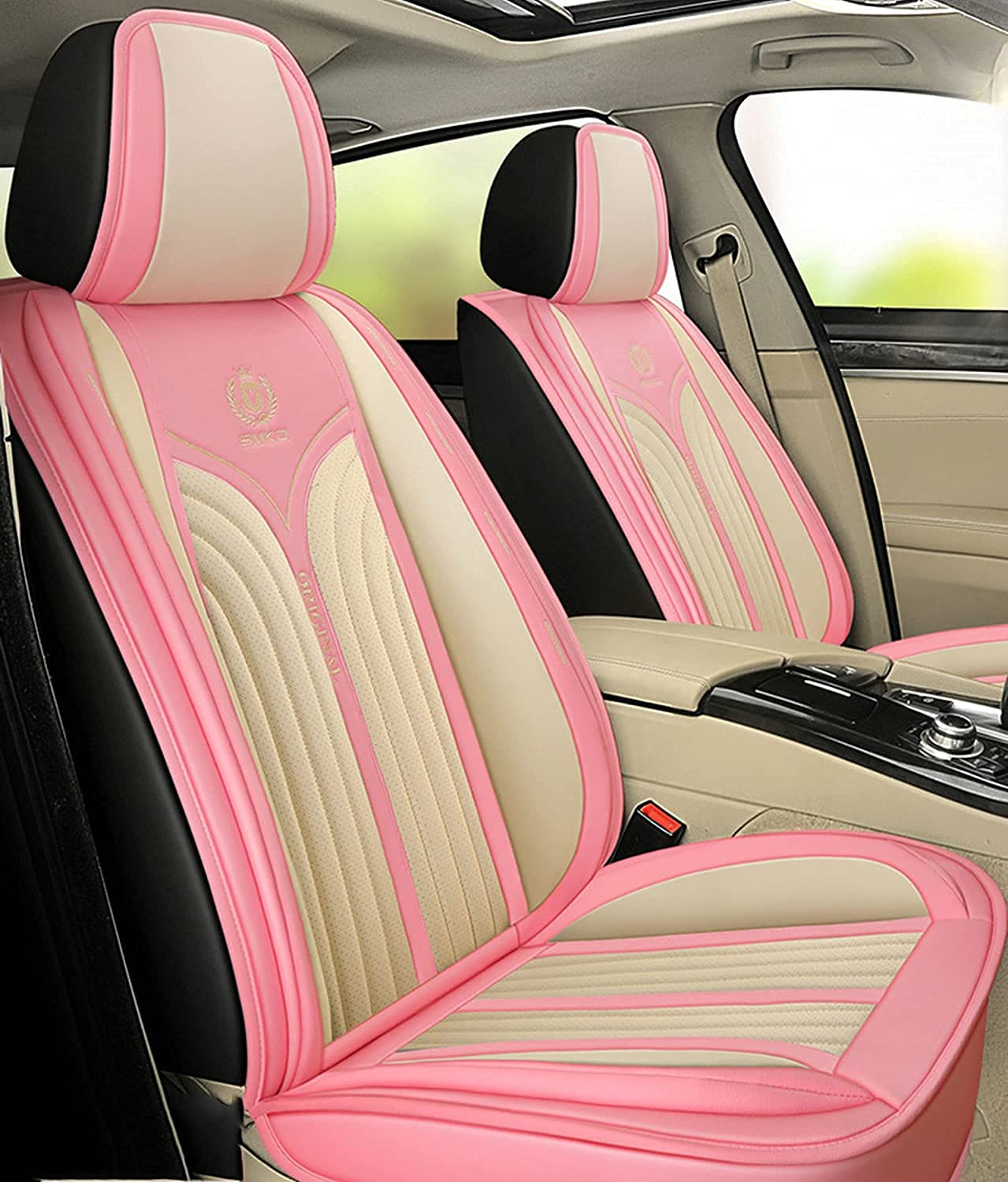 Premium PU Leather Universal Car Seat Covers - Full Set for 5-Seat Vehicles (Front & Rear) | Year-Round Protection & Comfort | Stylish Pink Design | Perfect for Daily Commutes, Road Trips & Family Outings