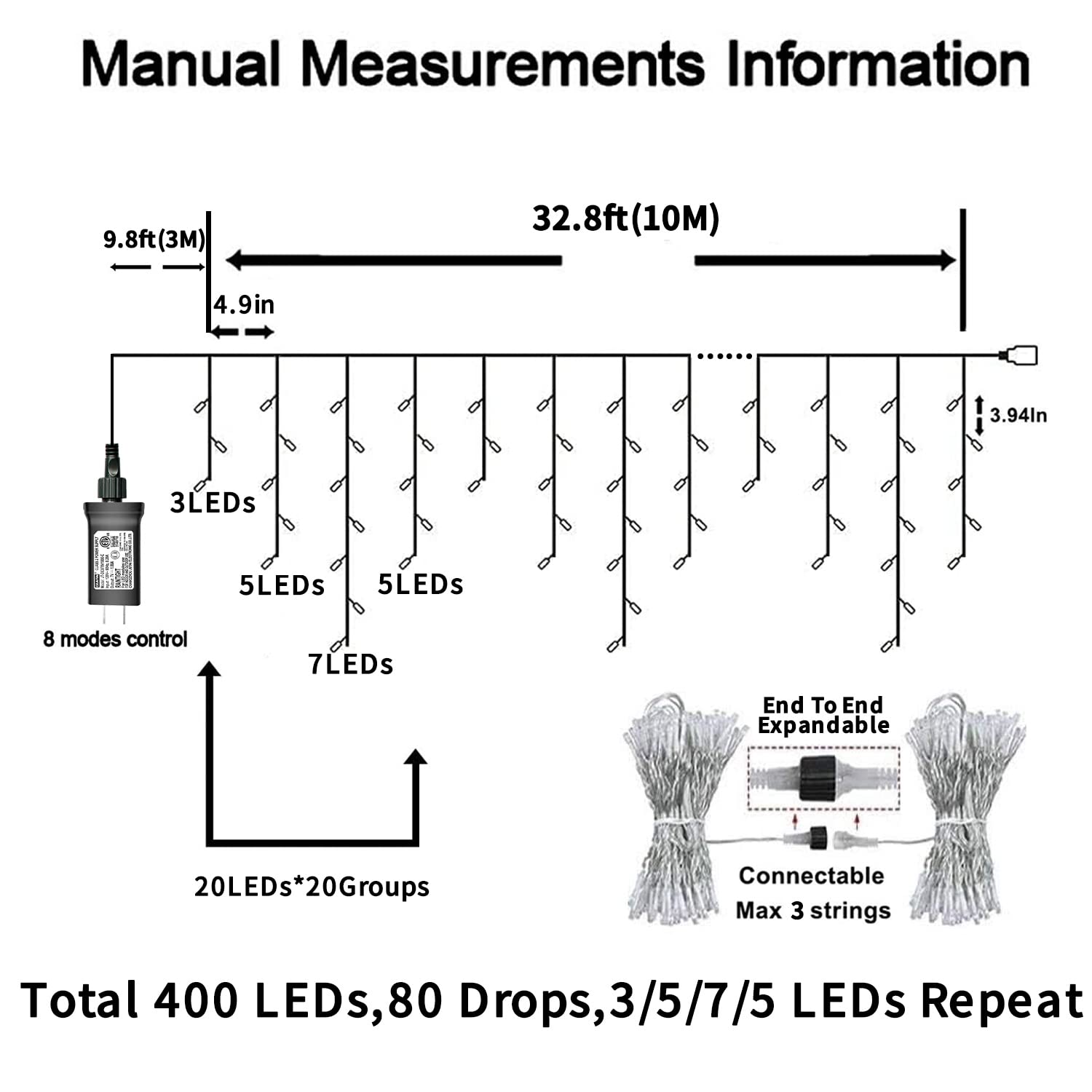 YEGUO 400 LED Blue Icicle Lights - 33ft Waterproof Outdoor Christmas String Lights for Holiday Decor