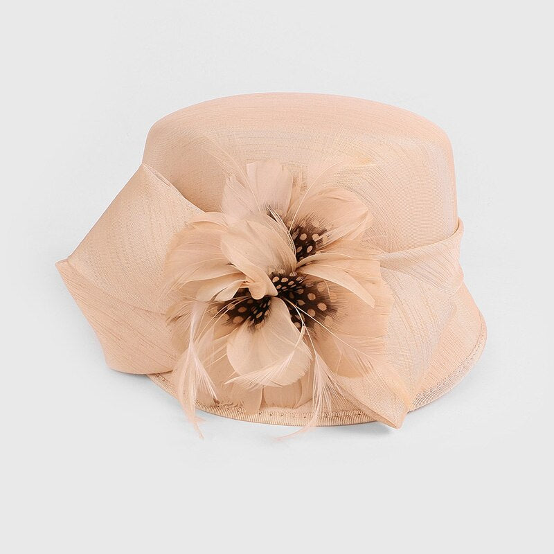 2024 Luxury Women's Sun Hat - Elegant Wide Brim Wedding Hat with Bow & Feather for Tea Party, Beach, Garden & Outdoor Events - Fashionable Millinery Bucket Hat for Women