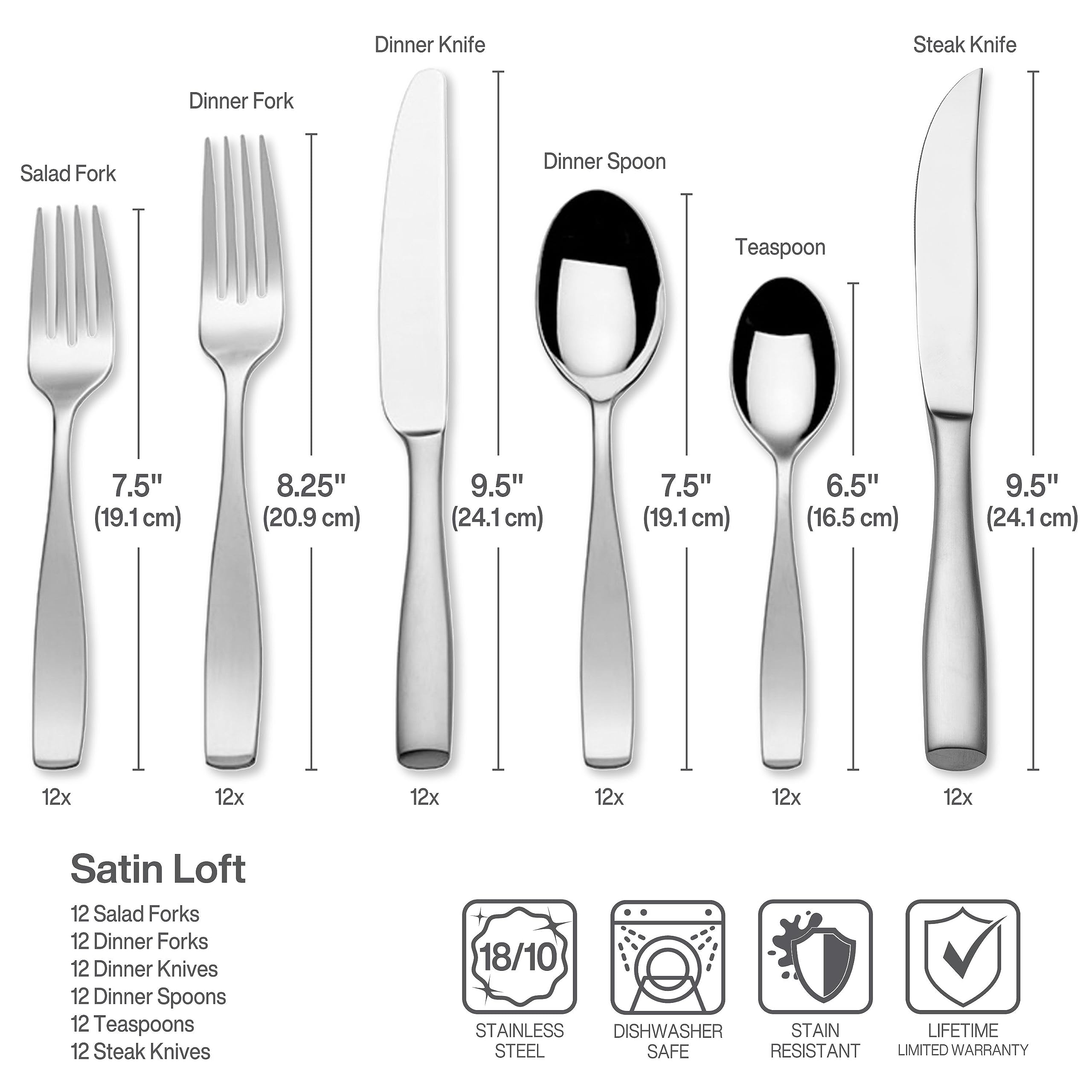 Premium Mikasa Opulent Hammered 75-Piece Silverware Set - 18/10 Stainless Steel Cutlery for 12 with 5-Piece Serving Utensils & Steak Knives - Elegant Dining Set for Weddings, Holidays & Formal Entertaining