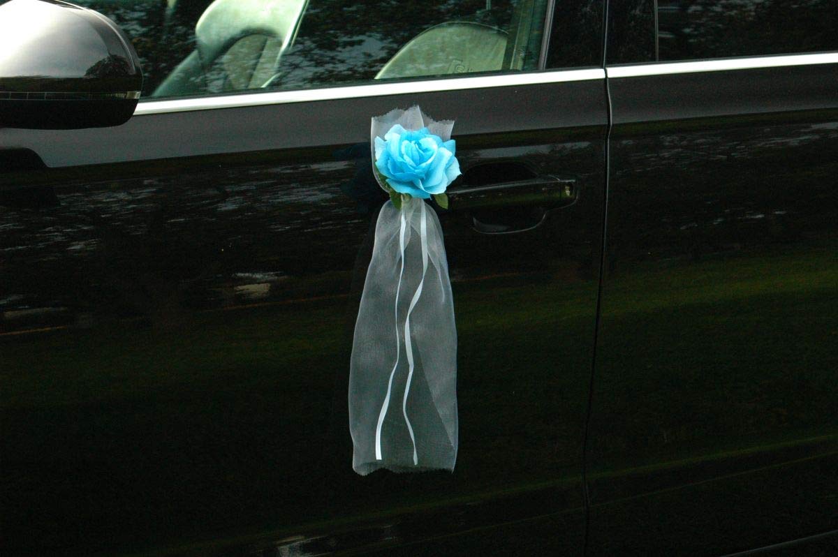 Rose Garland Car Jewelry - Bridal Couple Rose Decor for Wedding Cars (Blue/White) | Elegant Vehicle Decoration for Weddings, Anniversaries & Special Events