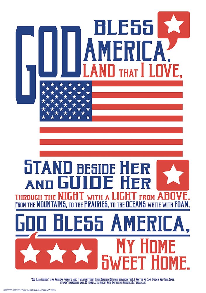 Eureka God Bless America 13x19 Inch Patriotic Poster (837088) - Perfect for Home Decor, Office Wall Art & Fourth of July Celebrations