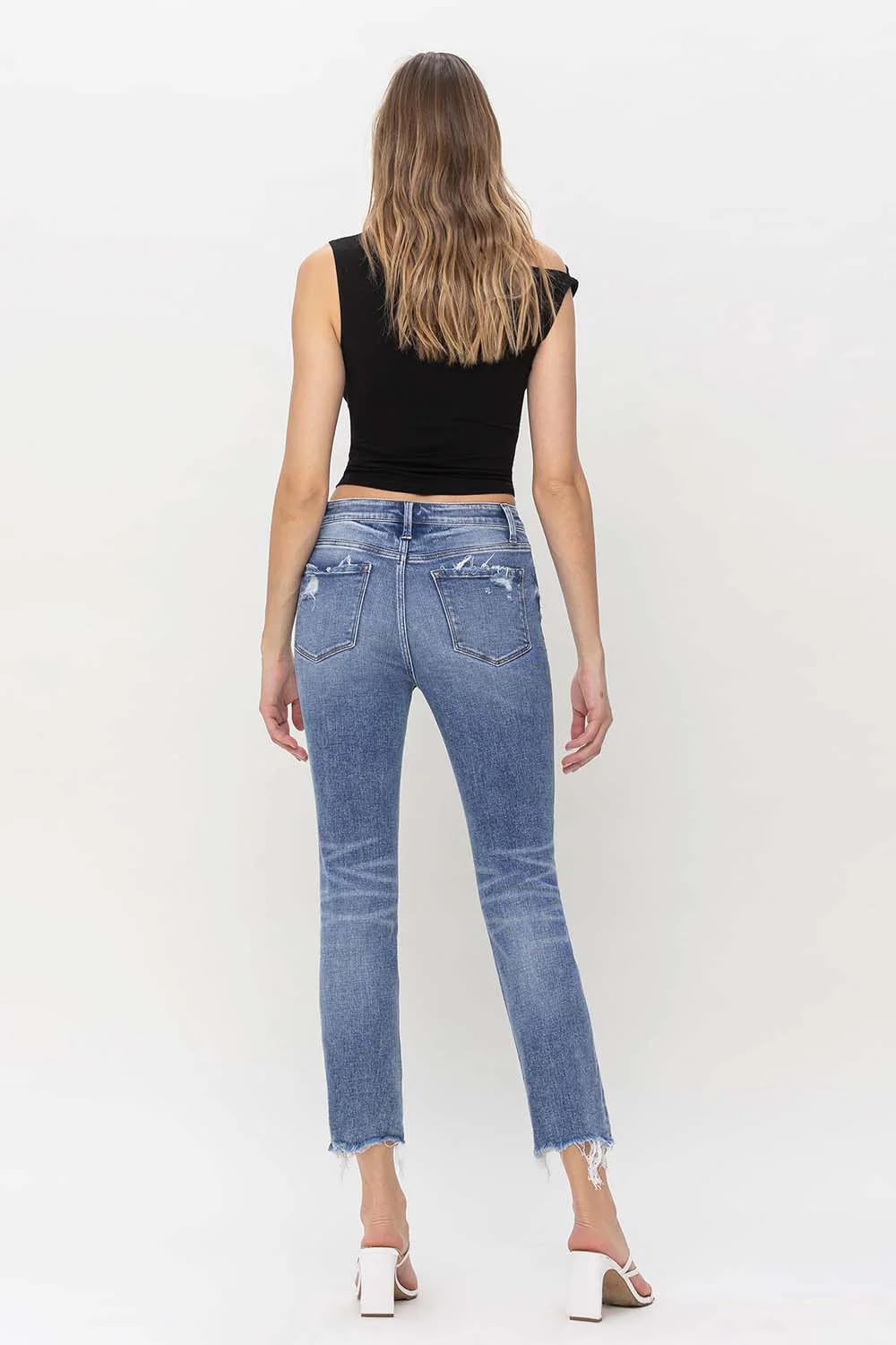 Flying Monkey Women's High Rise Slim Straight Jeans with Raw Hem - F5160 | Comfortable & Stylish for Casual Wear, Work & Everyday Outfits