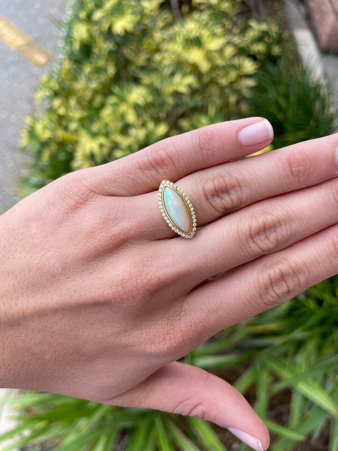 18K Gold Opal & Diamond East to West Statement Ring - Elegant Jewelry for Women, Perfect for Weddings, Parties & Special Occasions