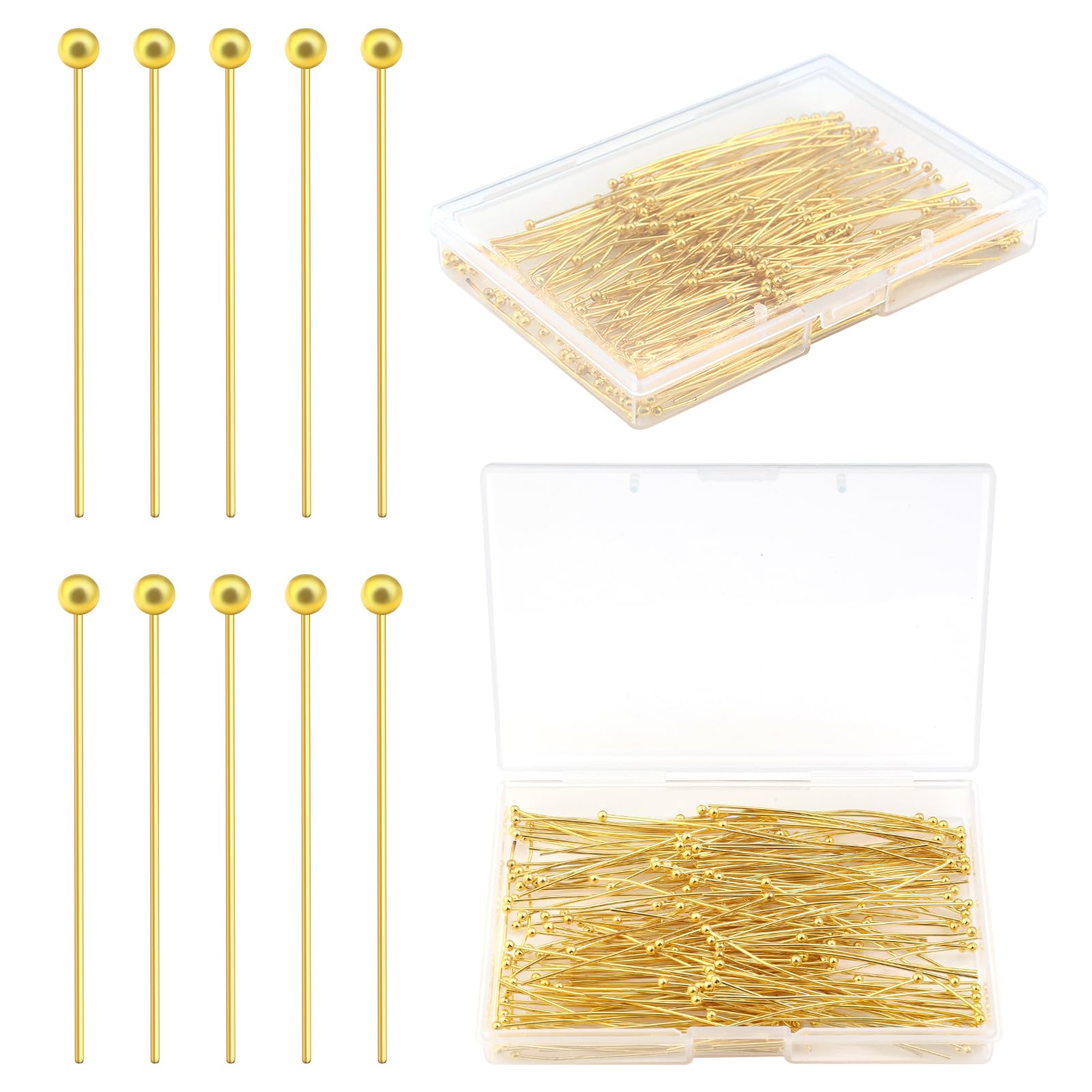 50mm Gold Ball Pins 200pcs - Jewelry Making for Earrings & Bracelets