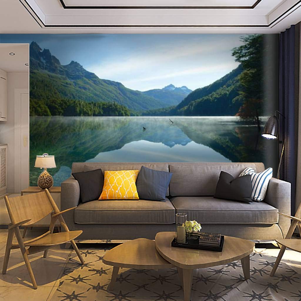 Self-Adhesive Removable Peel & Stick Mountain Lake Wallpaper Mural - Stunning Reflection of Mountains in Clear Lake, Home Decor Wall Decal for Living Room, Bedroom, Office | Easy DIY Wall Sticker for Home & Commercial Spaces