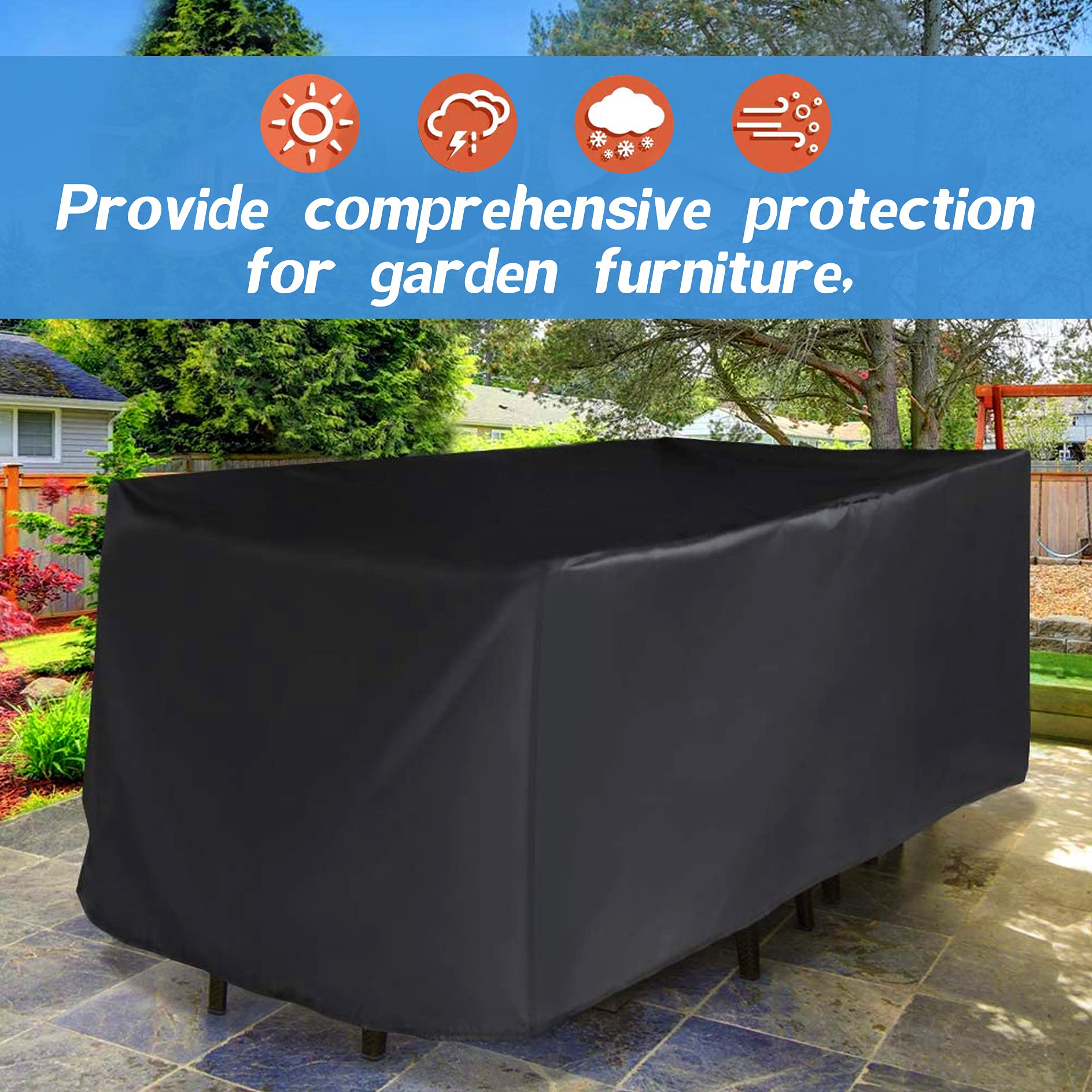 Diymood Waterproof Outdoor Patio Furniture Covers - Rectangle Garden Furniture Protector for Table, Chair & Sofa - UV Resistant, Windproof, Rain & Snow Proof (200x160x70cm/78.7x63x27.5in Black) - Perfect for Backyard, Lawn & Poolside Protection
