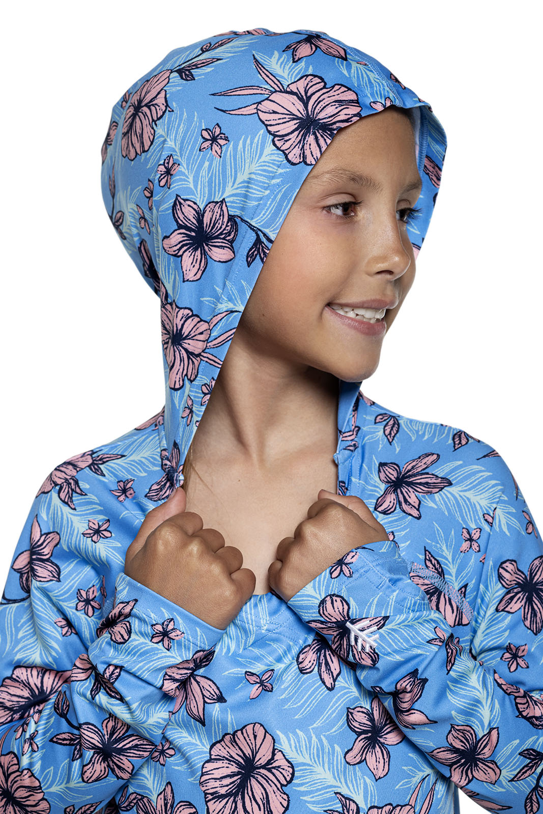 Girl's Seacoast Swim Cover Up Dress - Light Blue Tropical Print Beachwear for Kids | Perfect for Poolside, Beach Vacation & Summer Outings