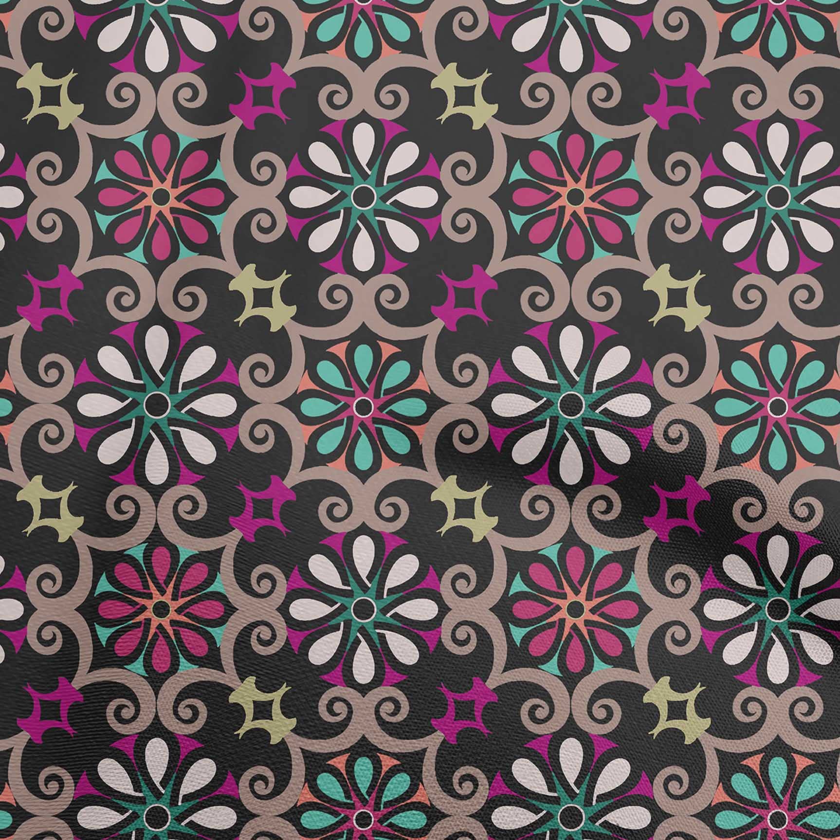 Premium 100% Cotton Cambric Black Fabric - Asian Suzani Printed DIY Sewing Material by The Yard, 56