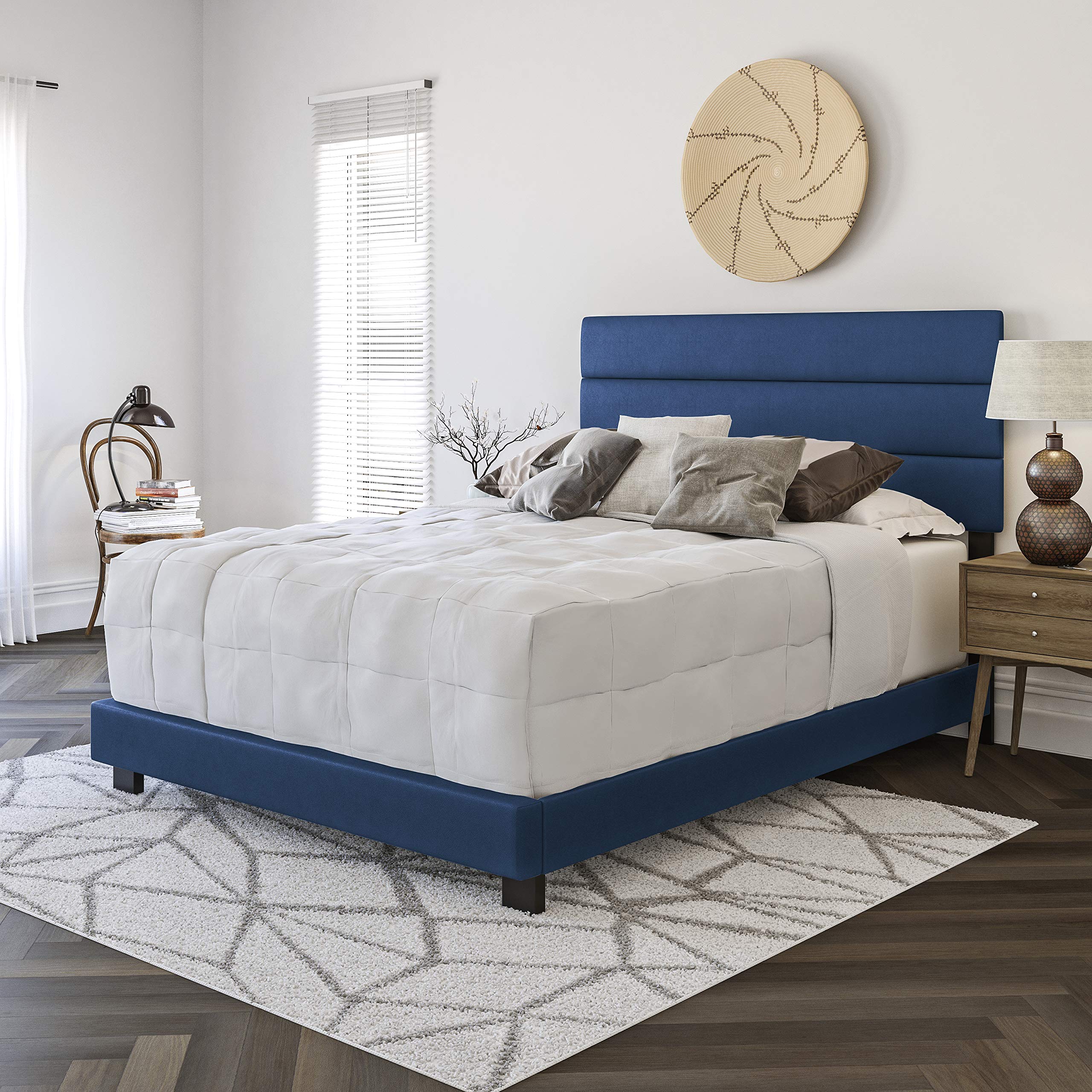 Boyd Sleep Montana Upholstered Platform Bed Frame with Tri-Panel Headboard - Queen Size Faux Leather Bed with Wood Slat Support | Modern Bedroom Furniture for Master Bedroom, Guest Room & Apartment