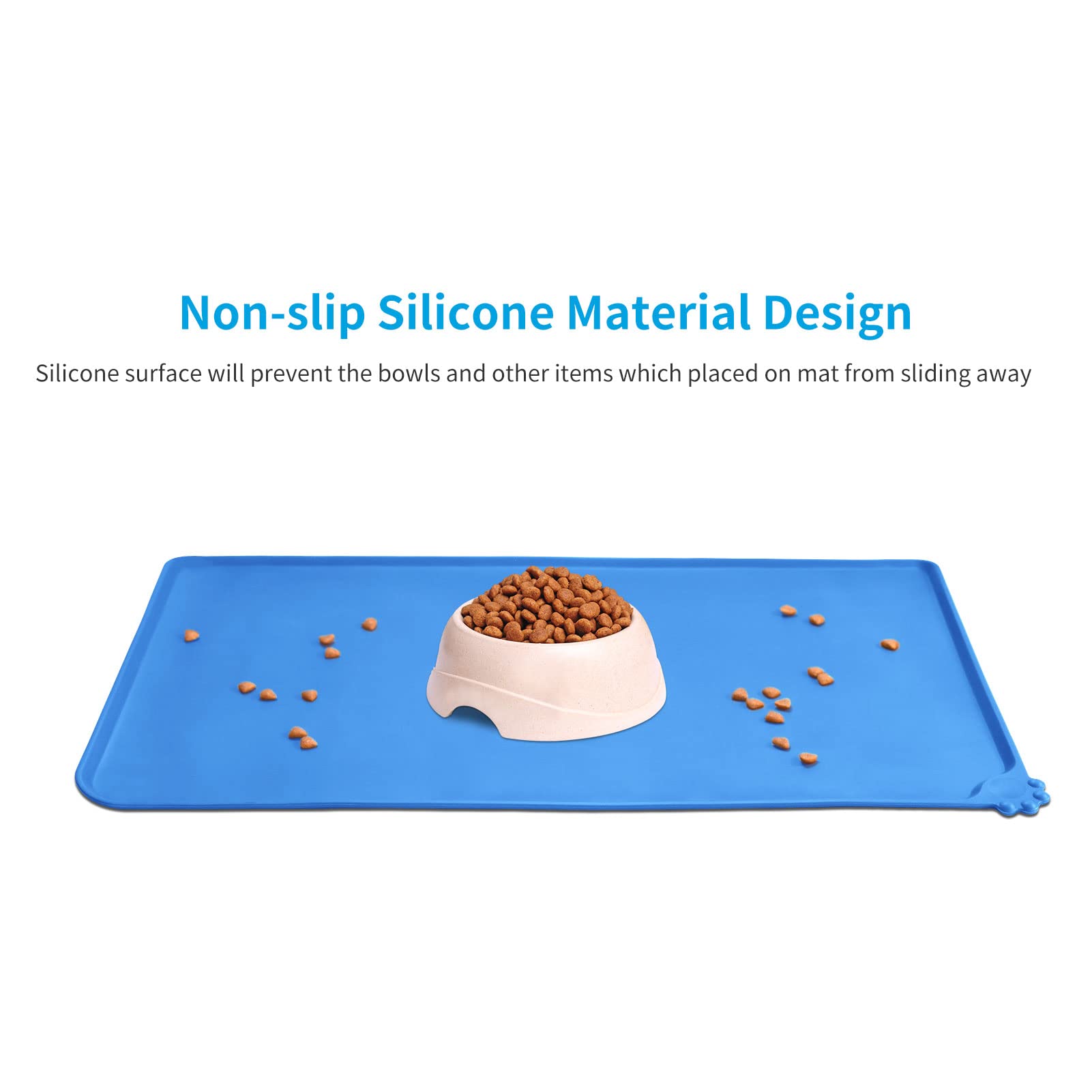 AUDWUD Non-Slip Silicone Pet Feeding Mat - Waterproof Dog Bowl Mat for Food & Water - Perfect for Kitchen, Crate & Travel Use