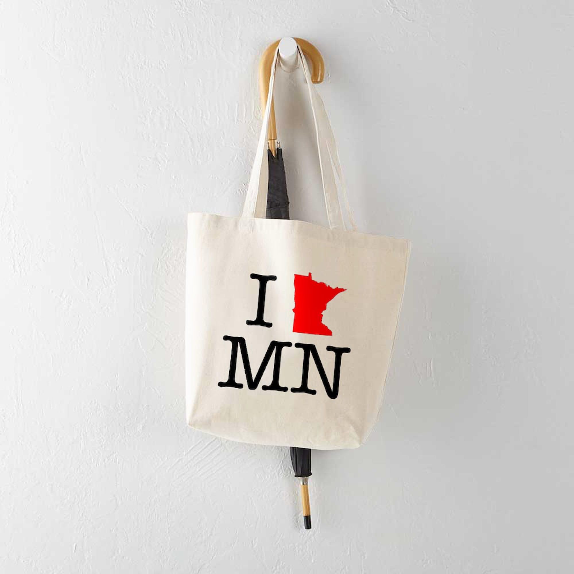 I Love MN Minnesota Tote Bag - Natural Canvas Reusable Shopping Bag for Groceries, Beach & Everyday Use