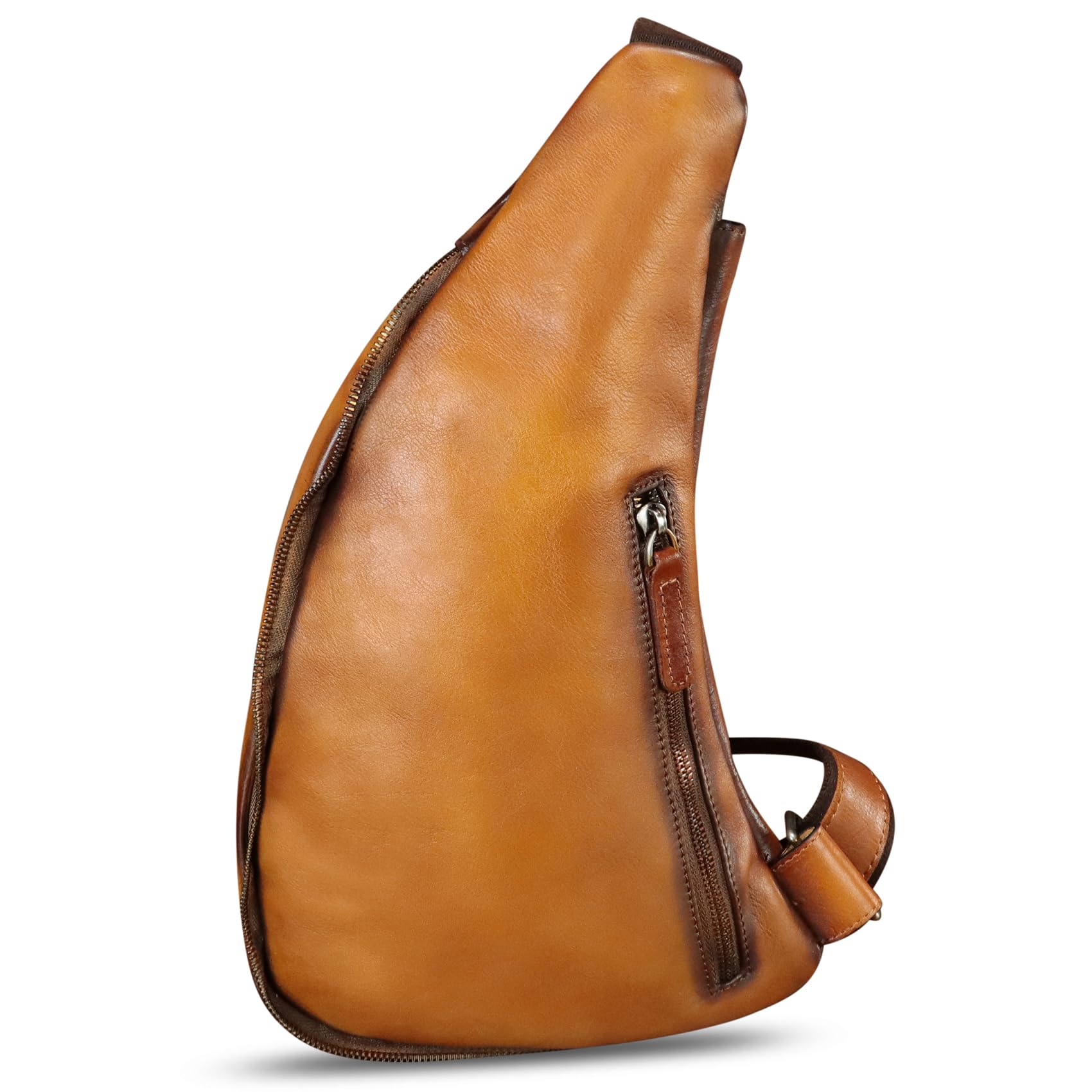 Genuine Leather Crossbody Sling Bag - Retro Handmade Chest Purse for Men & Women - Perfect for Cycling, Travel & Daily Use (Brown)