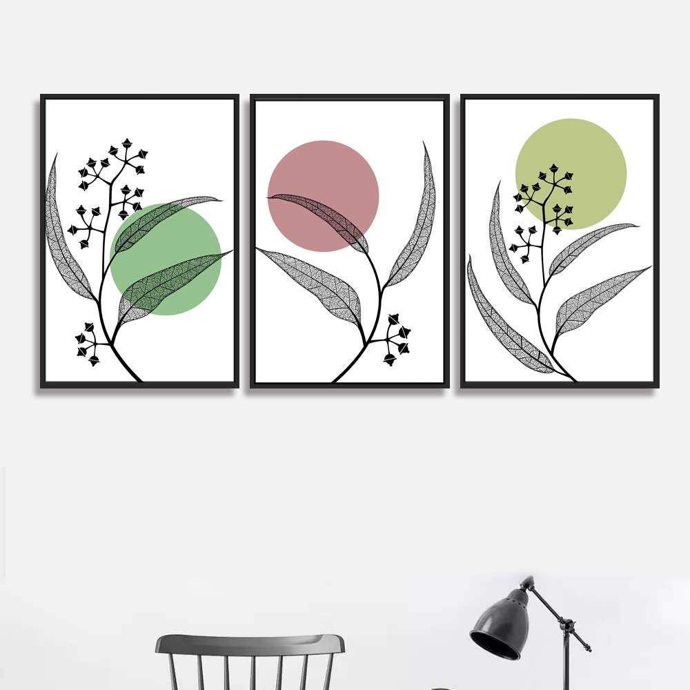 Wall26 3-Panel Framed Leaf Canvas Wall Art Set - 16x24 Inch Ready to Hang Nature Themed Prints for Living Room & Bedroom Decor | Perfect for Modern Home, Office, and Spa Interior Design