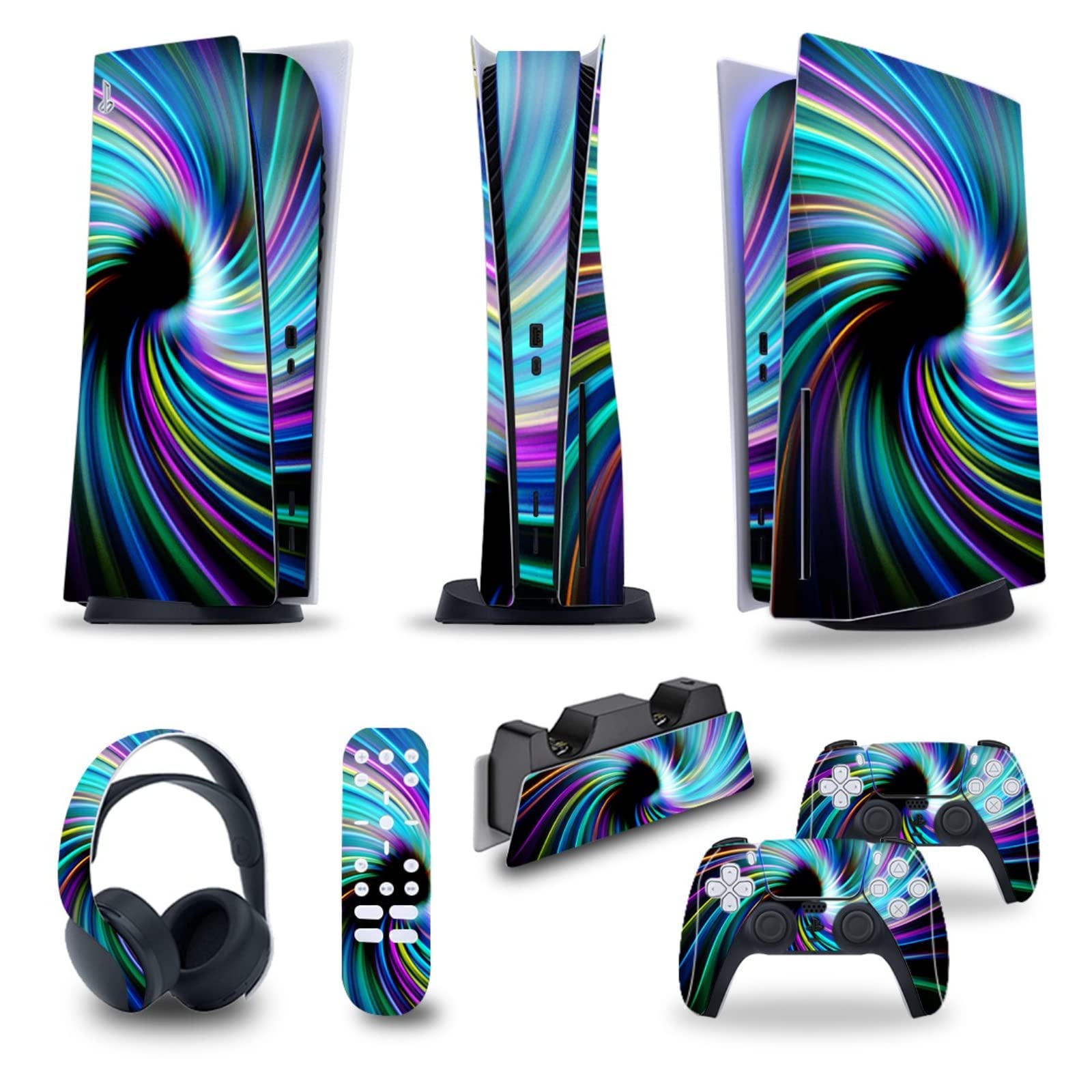 Langardirect 5-in-1 Full Set Skin Decal for PS5 Console (Disk/Digital Edition) - Vinyl Sticker Cover for PS5 Controller, Charging Station, Headset & Media Remote - Perfect for Gaming Setup & Console Protection