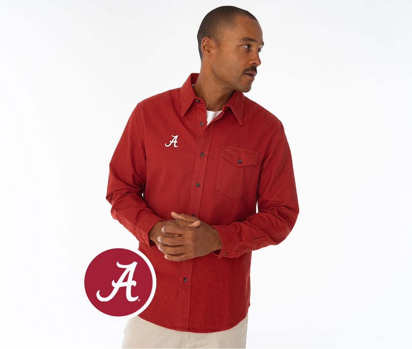 Alabama Crimson Tide J.R. Chamois Shirt - Men's Soft Flannel Button-Up Shirt for Game Day, Tailgating & Casual Wear