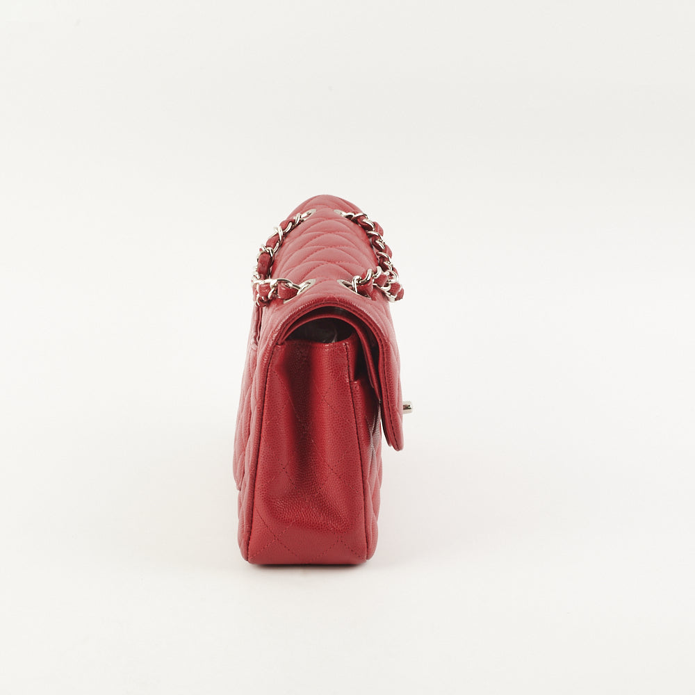Chanel 18B Small Classic Flap Bag in Caviar Leather - Red Luxury Handbag for Women | Perfect for Evening Parties, Date Nights & Special Occasions