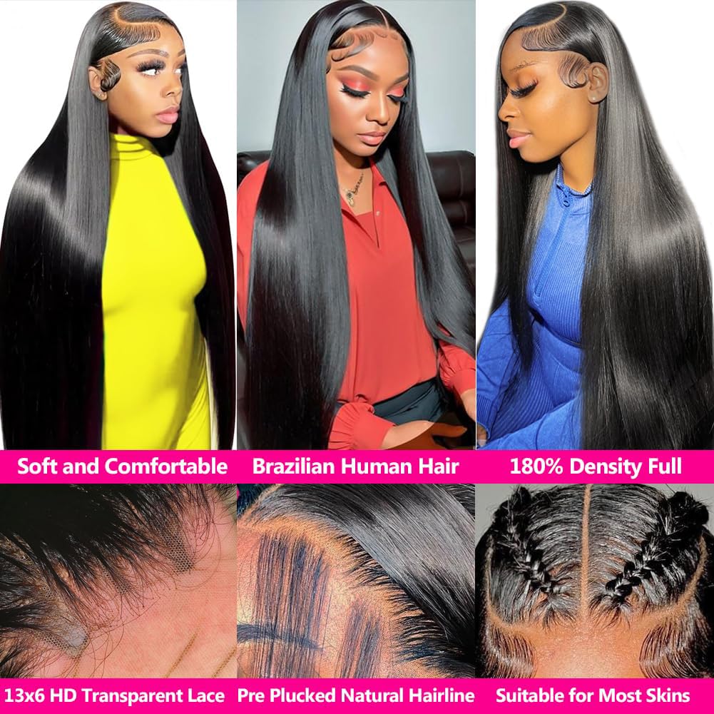 28 Inch 13x6 HD Straight Human Hair Lace Front Wig - Pre Plucked 180% Density 12A Glueless Lace Wig for Black Women | Natural Look for Daily Wear, Parties & Special Occasions