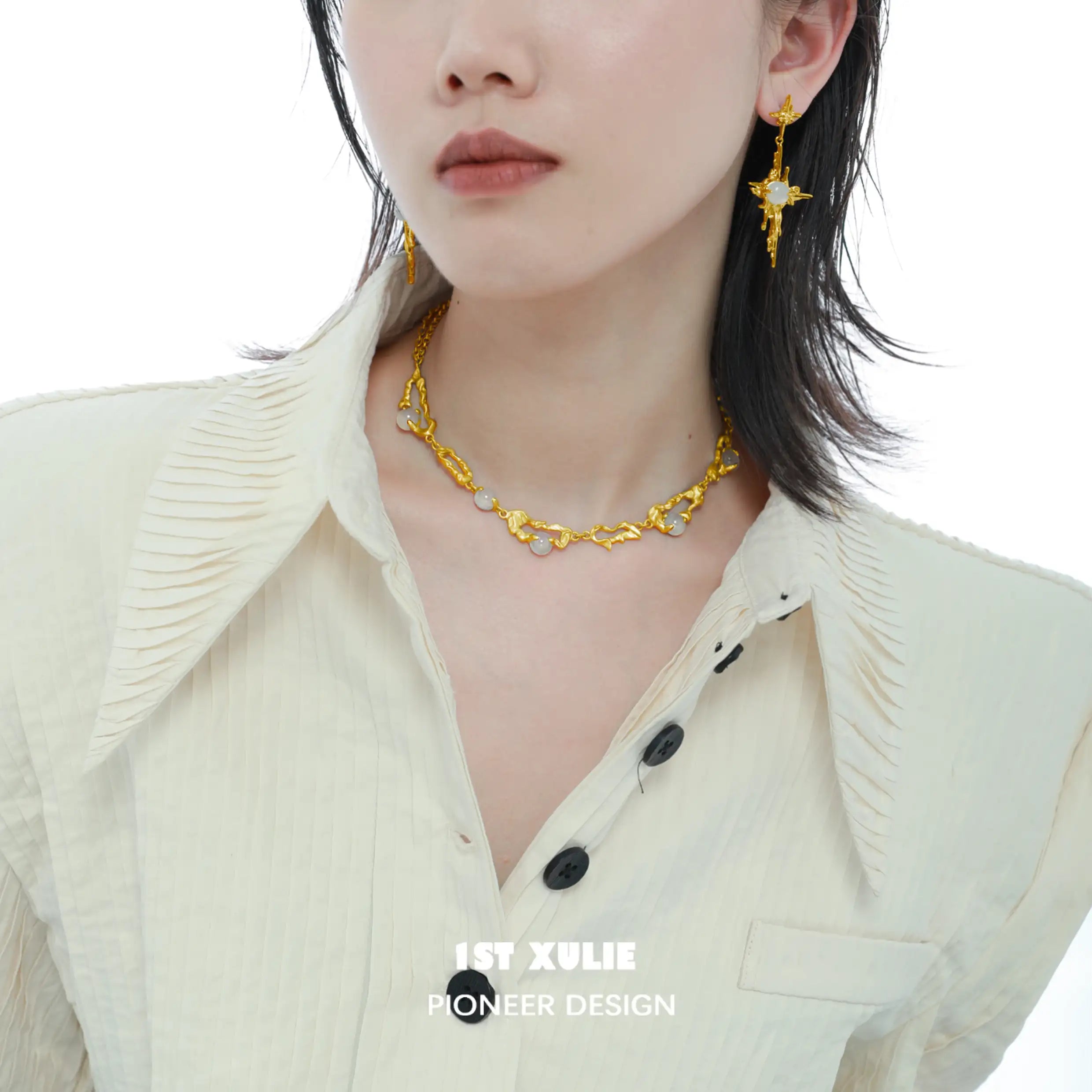 24K Gold Plated Natural White Agate Choker Necklace for Women - Elegant Layering Piece for Date Night, Wedding & Special Occasions