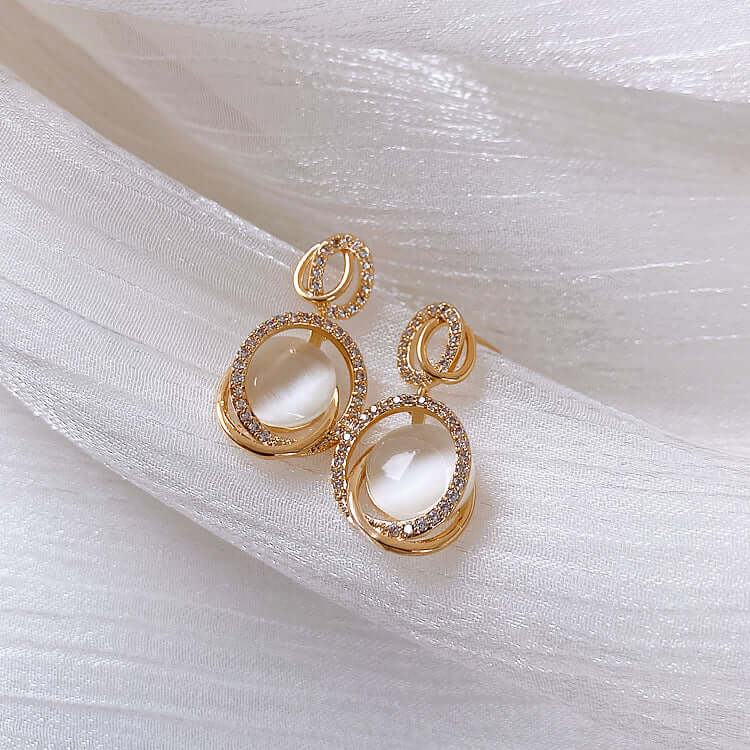 Geometric Oval Cat Eye Drop Earrings for Women | HE3381 | Elegant Dangle Earrings for Party, Wedding & Evening Wear