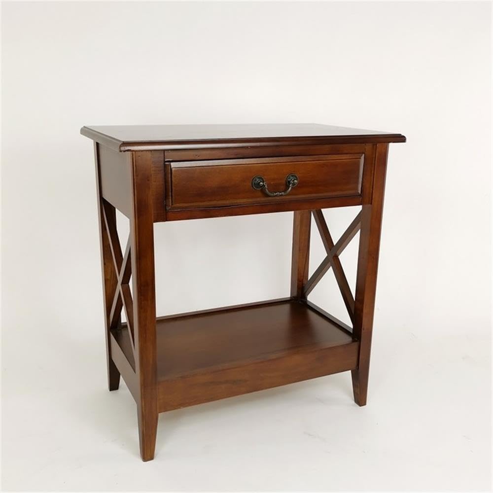 Wayborn Nightstand with Drawer - Solid Birch Wood Bedside Table, Brown - Perfect for Bedroom, Living Room, or Office Storage