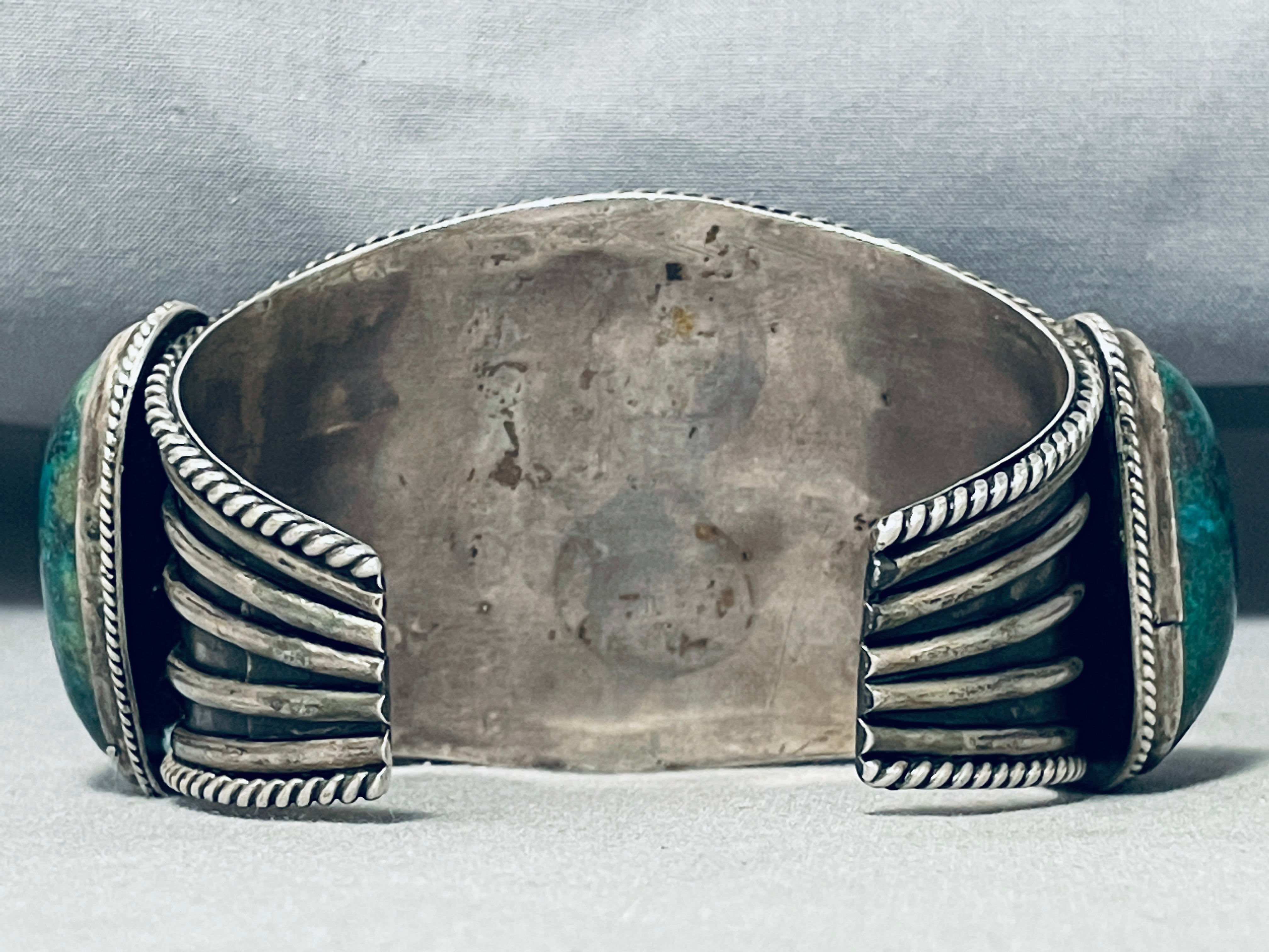 Authentic 175g Chrysocolla Sterling Silver Vintage Navajo Bracelet - Handmade Native American Jewelry for Women, Boho Style, Gift for Her, Spiritual Healing & Meditation Accessory