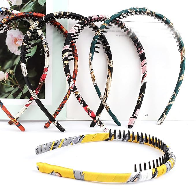 AMCAMI 6-Pack Non-Slip Resin Headbands for Women - Thin Hair Bands with Teeth for Makeup, Washing Face & Styling - Perfect Hair Accessories for Girls & Women (Gym, Yoga, Spa, Home Use)