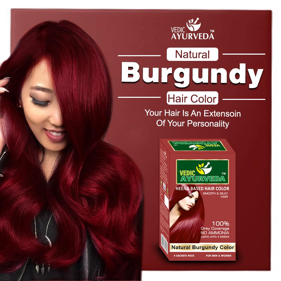 VedicAyurveda Natural Burgundy Hair Dye Kit - Ammonia-Free, Glossy Hair Color (100g) for Vibrant, Long-Lasting Results | Perfect for At-Home Hair Coloring & Salon-Quality Shine