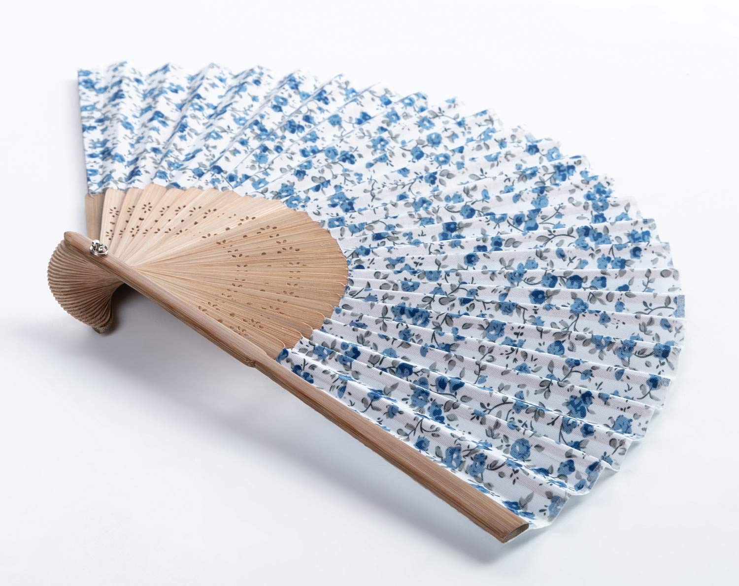 Elegant Blue Floral Printed Hand Fan - Portable & Stylish Cooling Accessory for Summer, Weddings, and Outdoor Events