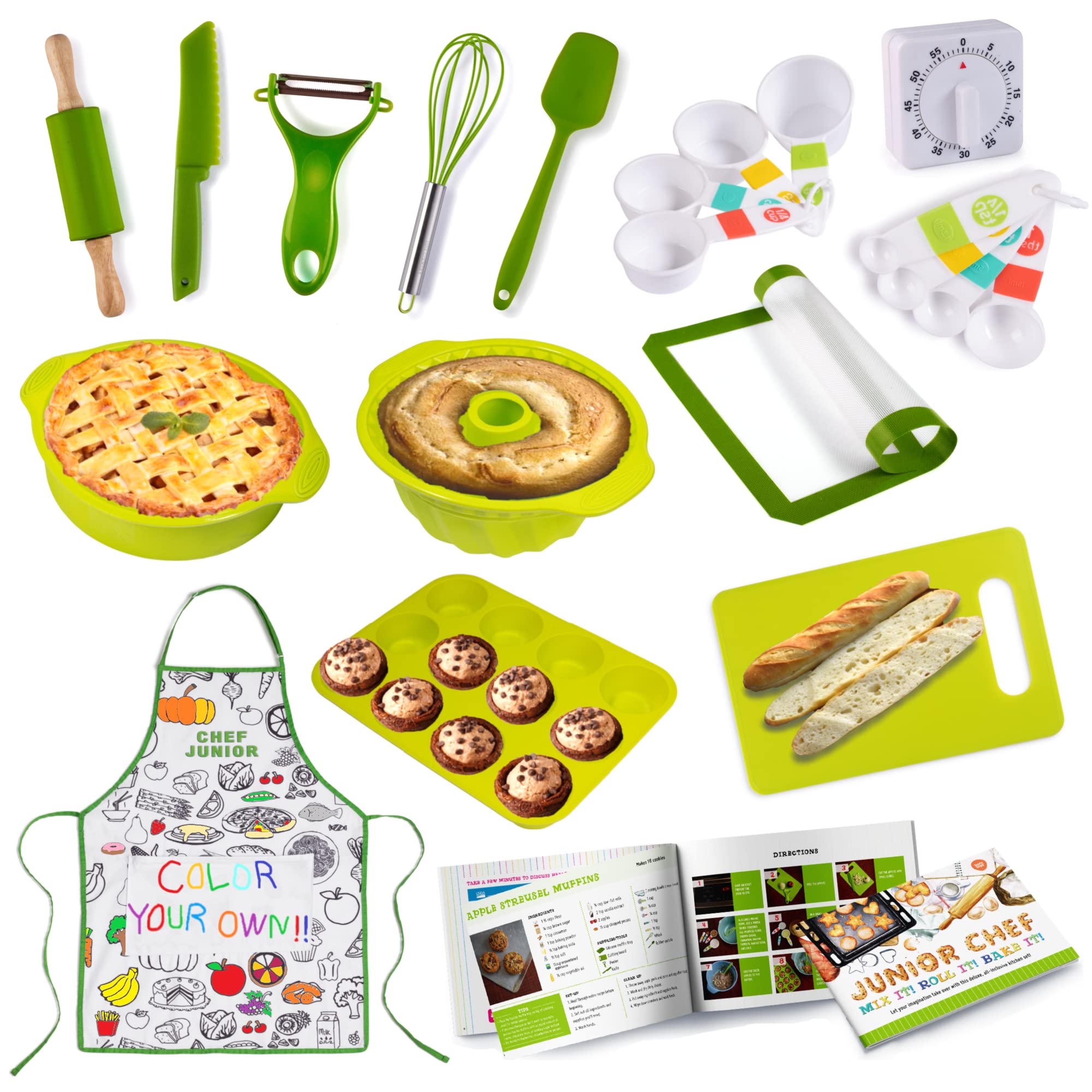 Born Toys Kids Cooking & Baking Set for Ages 3-10 | Complete Chef Kit with Colorable Apron, Safe Knife, Timer & Recipe Book | Fun Pretend Play & Real Cooking Utensils | Perfect for Birthday Gifts, Playdates & Family Kitchen Activities