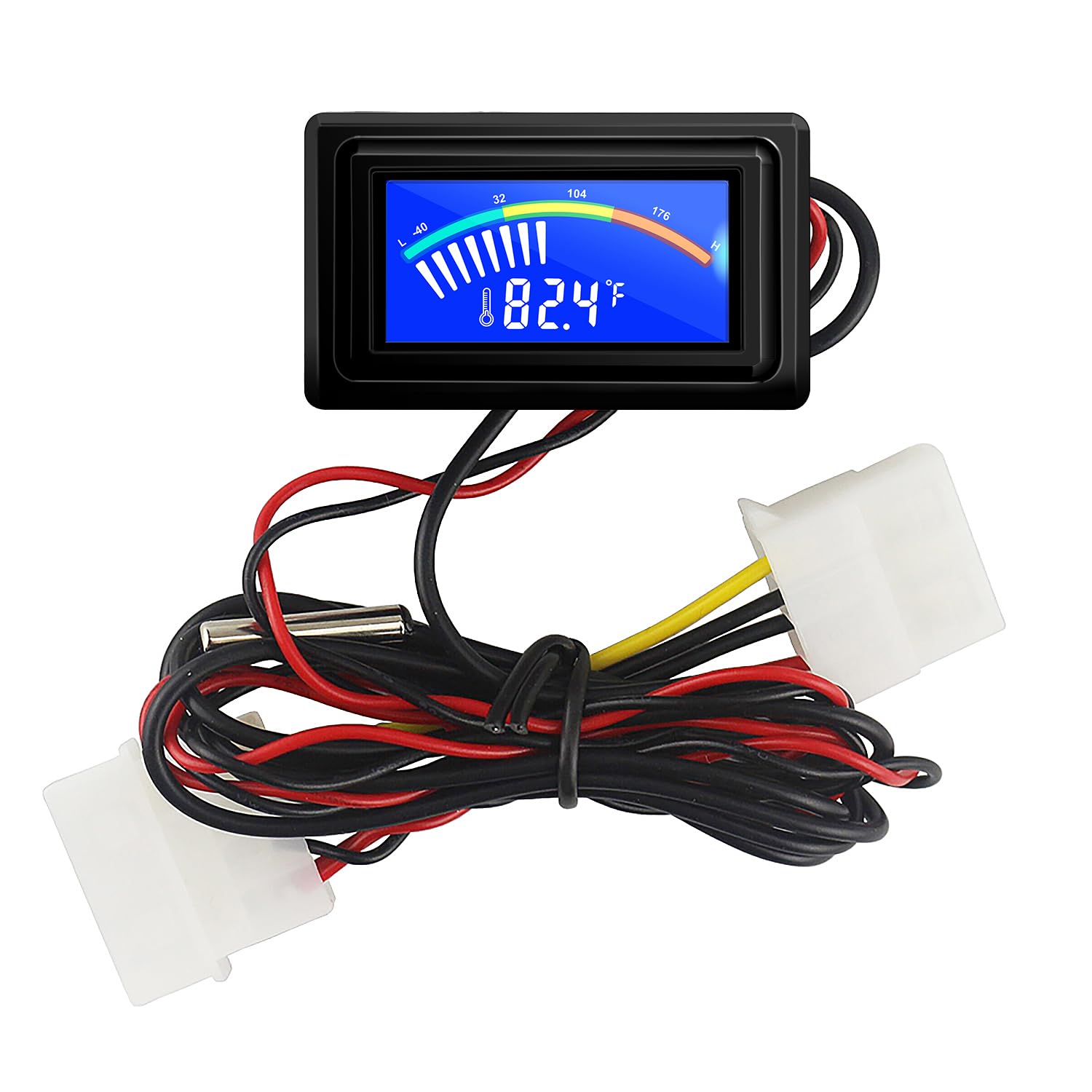 Digital Thermometer with Waterproof Sensor Probe - LCD Display in Celsius/Fahrenheit - 4 Pin Power Supply for Aquarium, Car, PC Case, Incubator | Perfect for Home Brewing, HVAC Monitoring & Scientific Experiments