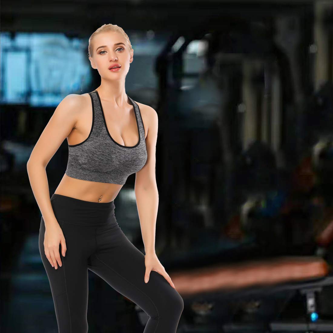 TOBWIZU Women's Medium Support Sports Bra with Pocket - Yoga, Gym & Workout Activewear for Running, Training & Fitness