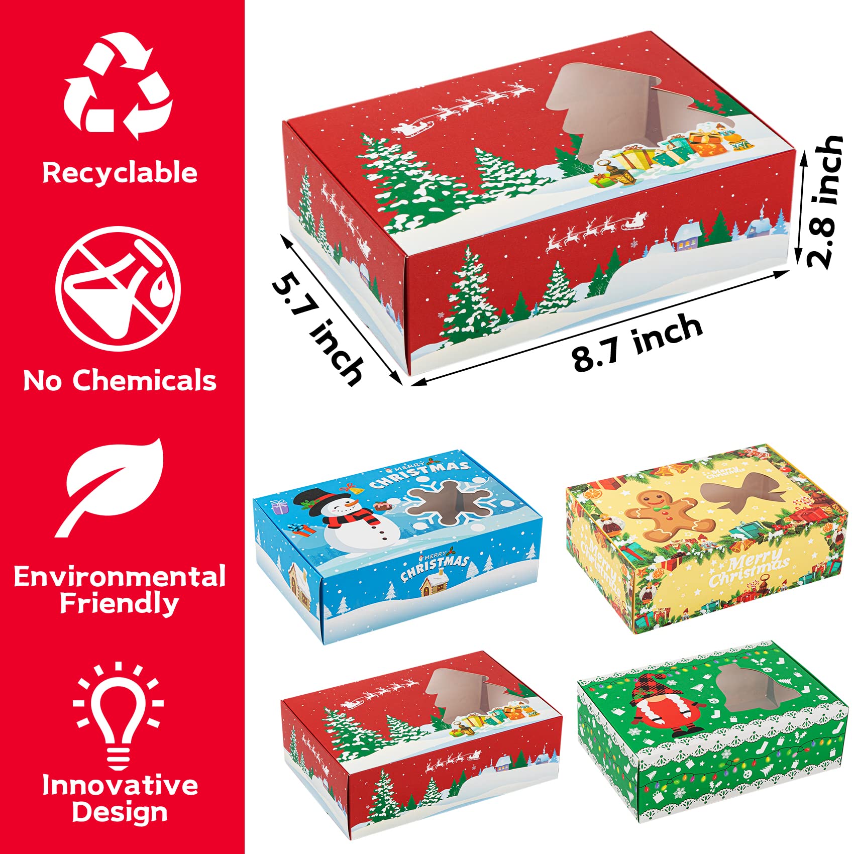 MISS FANTASY Christmas Cookie Gift Boxes 20 Pack - Frosted Holiday Treat Containers with Window for Cookie Exchange, Candy, Baking - Perfect for Holiday Parties, Office Gifts & Christmas Treat Sharing