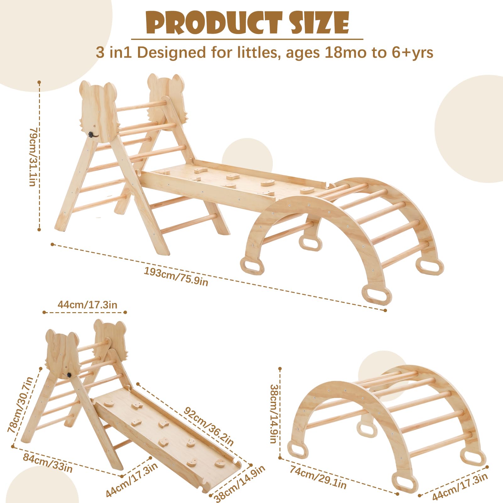 **Pikler Triangle Set for Toddlers - 7-in-1 Foldable Wooden Climbing Gym with Arch, Ramp & Ladder - Montessori Climbing Toys for Kids 3+ Years - Indoor & Outdoor Playground for Active Toddlers**