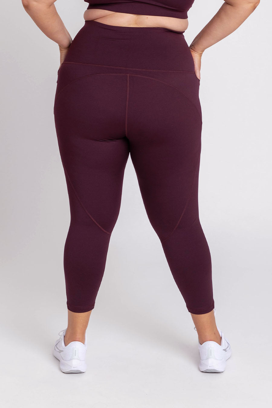 Training Pocket Move 7/8 Leggings for Women - High Waist Yoga Pants with Side Pockets - Wine Red Workout Tights for Running, Gym & Lounge