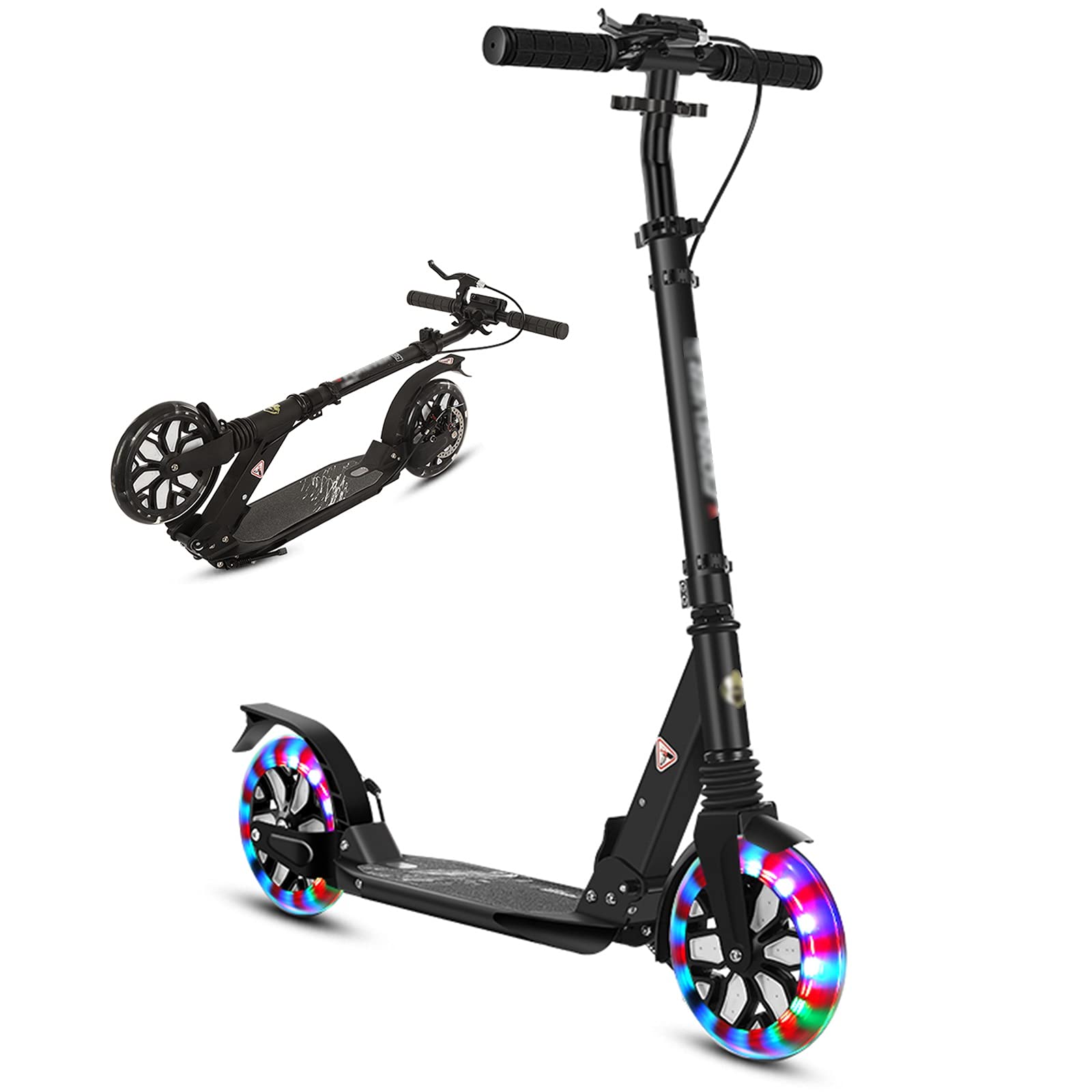 HHGO Foldable Kick Scooter for Adults & Teens - Big Wheels with Flashing Lights, Double Shock Absorption, Lightweight Freestyle Scooter for City Commuting (Ages 8-12) - Perfect for School, Park Rides & Urban Transportation