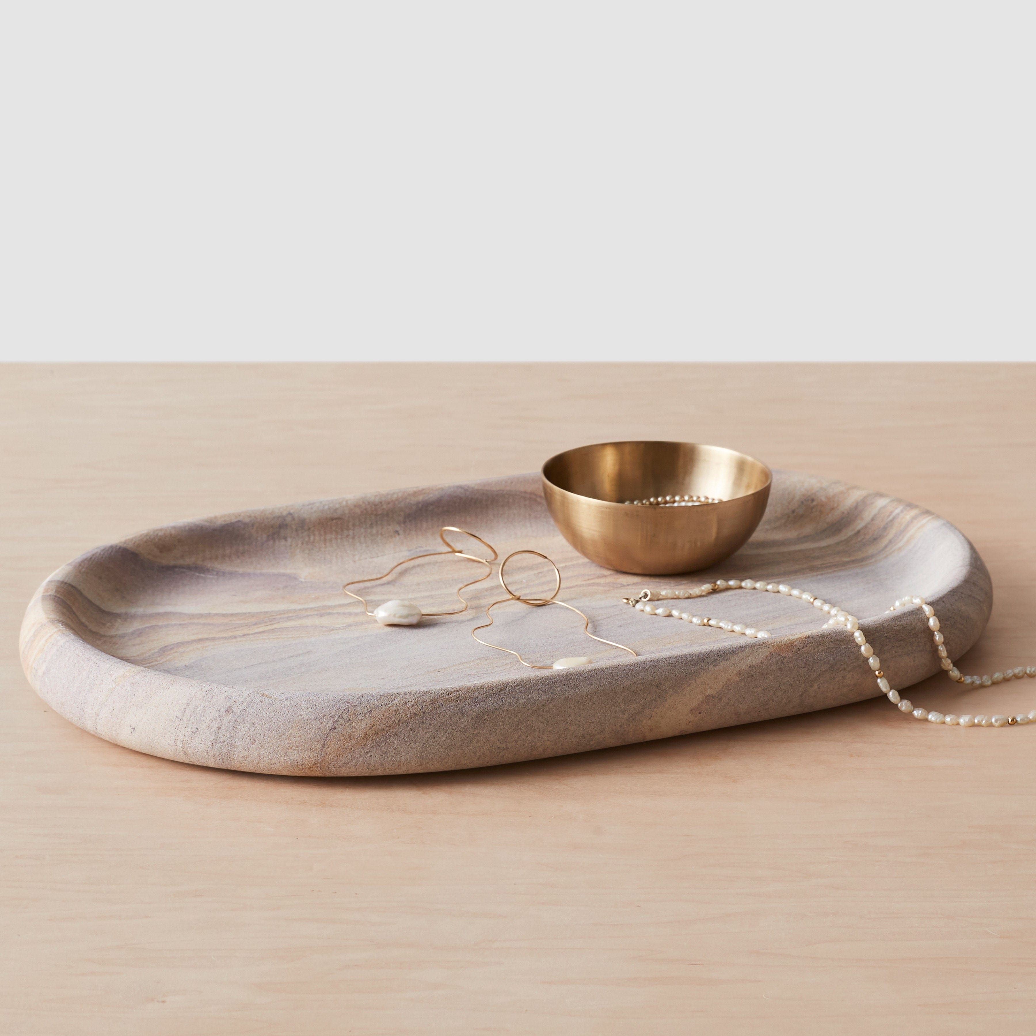 Eshana Handcrafted Sandstone Serving Tray - Natural Stone Appetizer Platter for Cheese, Charcuterie & Entertaining - Perfect for Dining, Kitchen & Home Decor