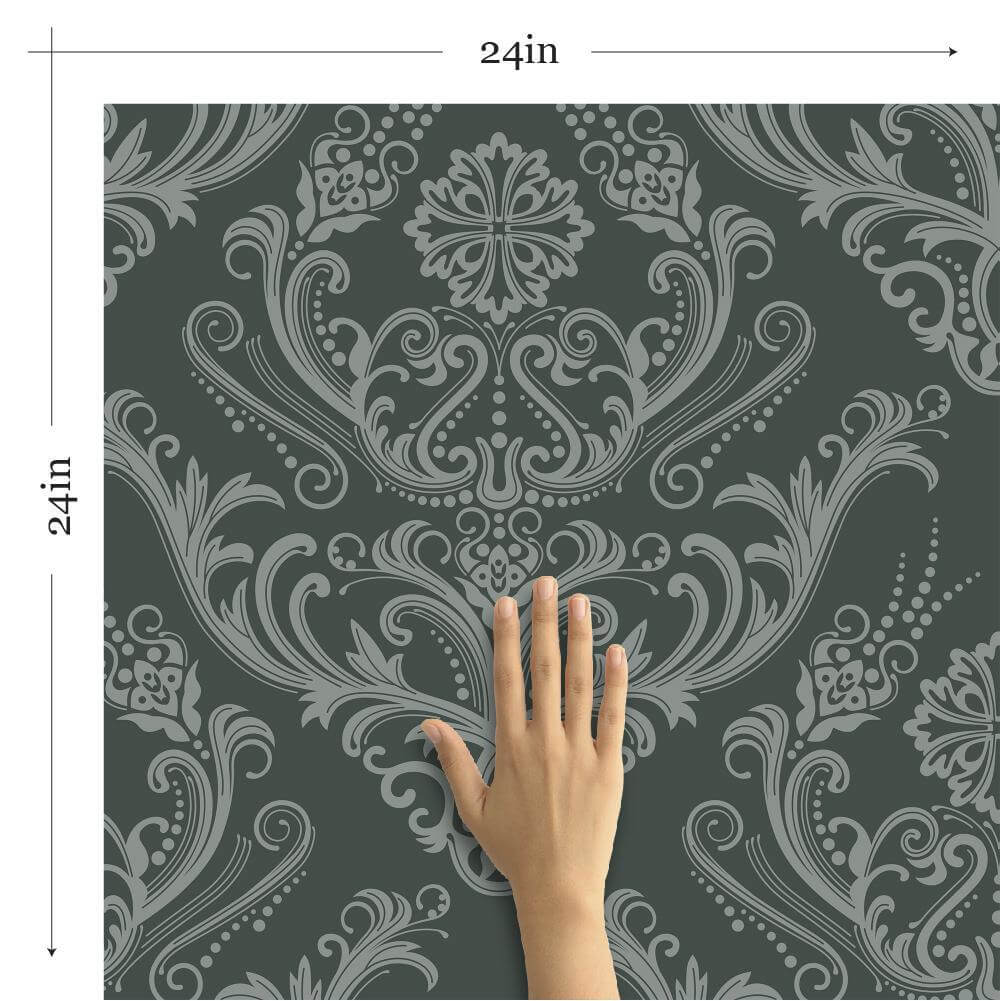 Green Damask Peel and Stick Removable Wallpaper - Self-Adhesive Decorative Wall Covering for Bedroom, Living Room & Home Office Decor
