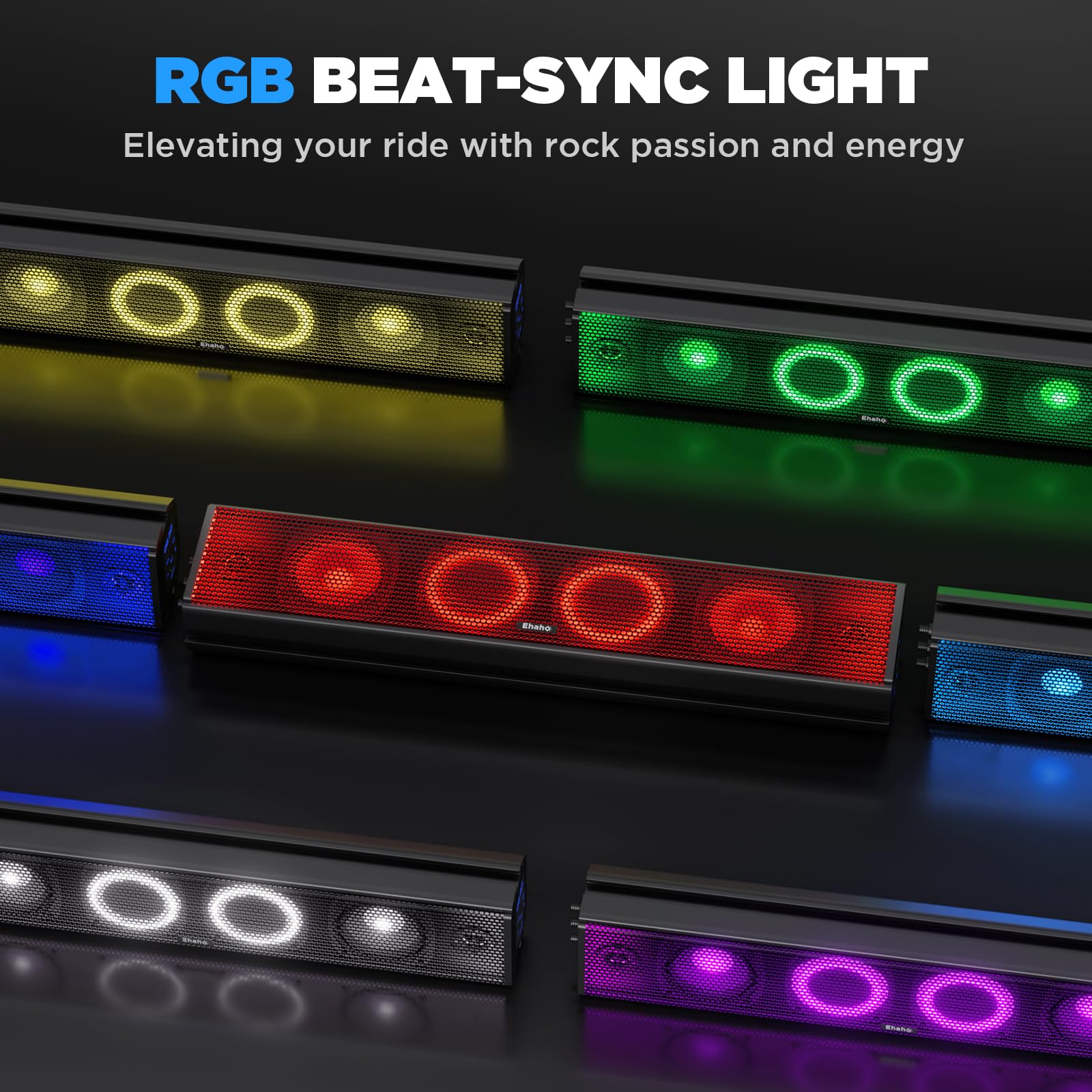 Ehaho 25 Inch UTV Sound Bar with Bluetooth, RGB Lighting & Amplified Power for ATV, SXS, Golf Cart & Marine, Waterproof Speakers for Polaris RZR, Can-Am, Perfect for Off-Road Adventures & Outdoor Parties