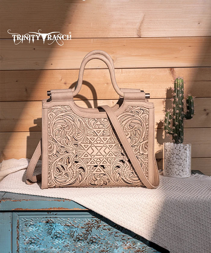 Trinity Ranch Tooled Leather Tote Bag with Concealed Carry Pocket - Stylish & Functional Purse for Women, Perfect for Everyday Use, Travel, and Concealed Carry Needs