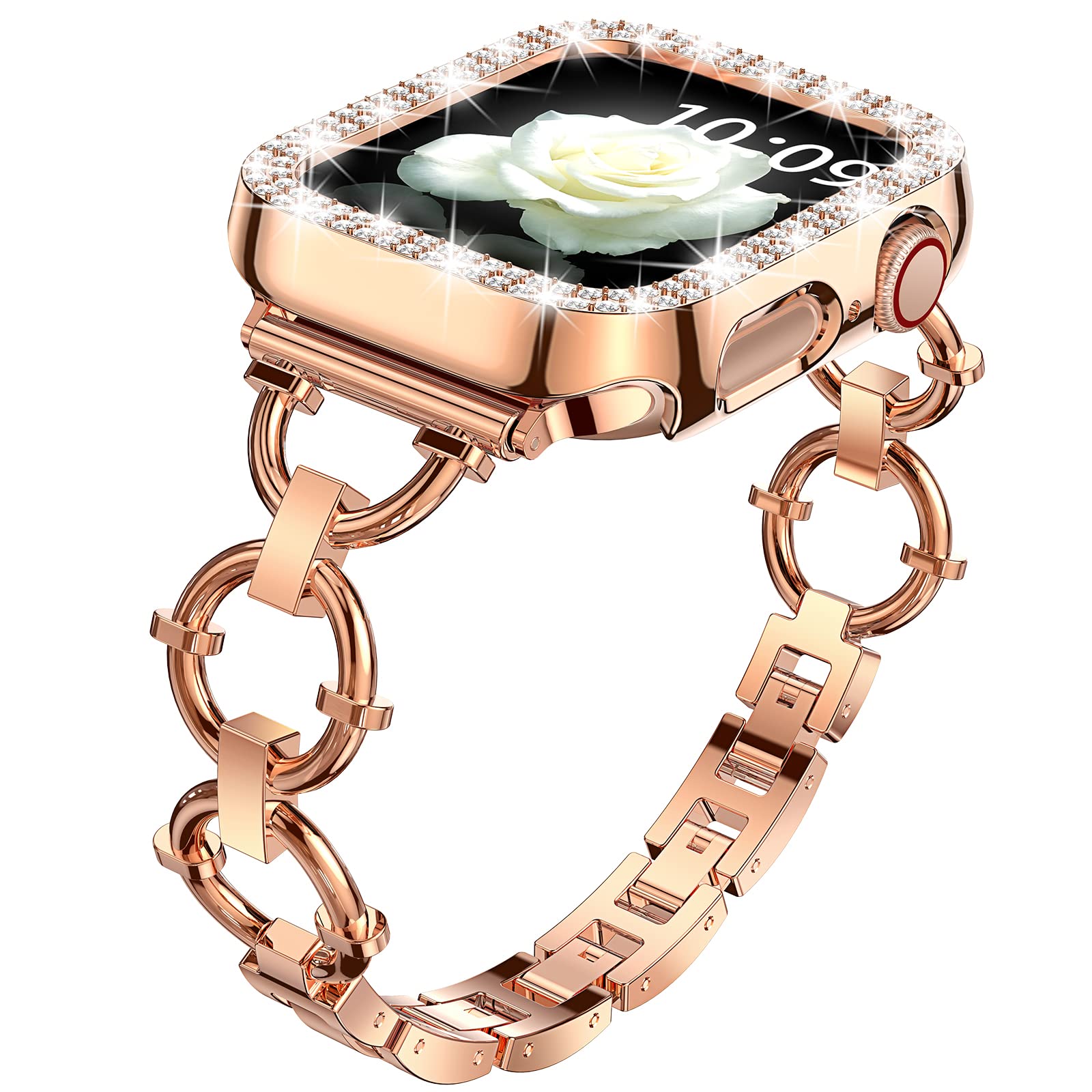 Goton Bling Apple Watch Band 40mm 44mm 41mm 45mm with Bumper Cover - Adjustable Metal Strap for iWatch SE Series 7/6/5/4/3/2/1 - Stylish Protective Accessory for Women | Perfect for Workouts, Office & Everyday Fashion