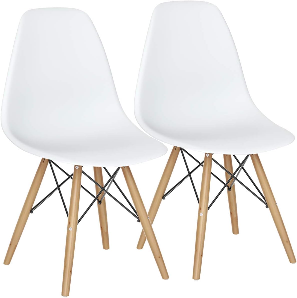 GOFLAME DSW Modern Dining Chairs Set of 2 - White Shell Plastic Chairs with Wooden Legs, Armless Kitchen Side Chairs for Dining Room, Living Room, Bedroom | Perfect for Small Spaces, Breakfast Nooks & Contemporary Home Decor