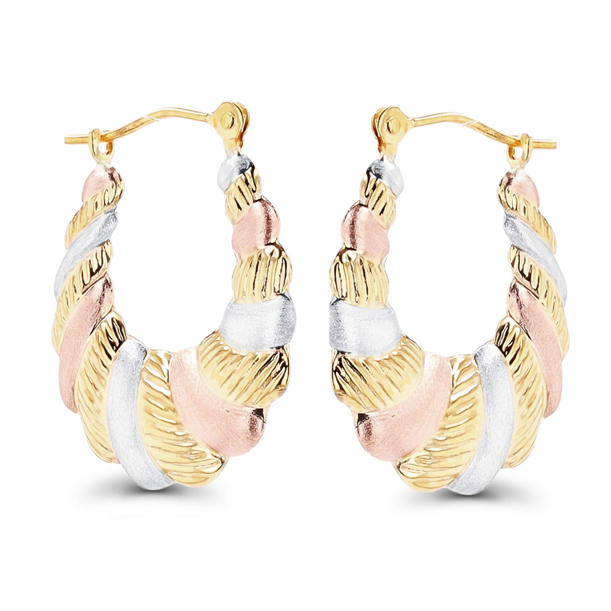 14K Solid Gold Twisted Shrimp Hoop Earrings for Women | Hypoallergenic Sensitive Ear Jewelry | 2.60x21mm Polished & Textured Hoops | Perfect for Everyday Wear, Office & Special Occasions