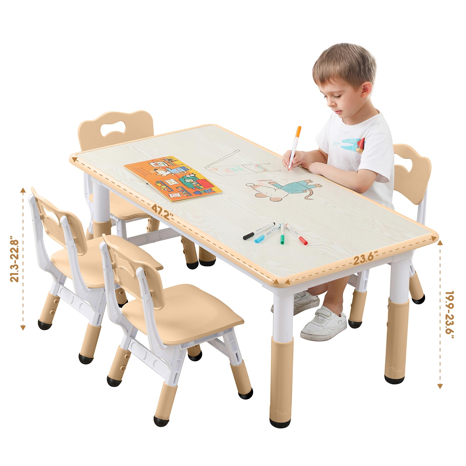 Premium Kids Table and Chair Set for Toddlers & Children Ages 3-12 - Durable Wooden Play Table with 2 Chairs for Learning, Drawing & Playtime Activities