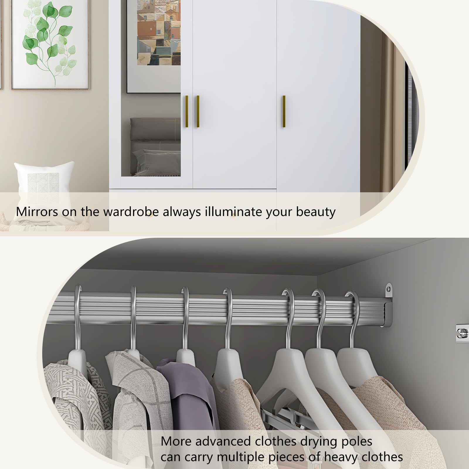 3 Door Wardrobe Closet with Mirror & LED Lights - Modern Wooden Armoire with Drawers, Shelves & Hanging Rod - White Bedroom Storage Solution for Clothes, Shoes & Accessories | Perfect for Master Bedroom, Guest Room & Dorm Organization