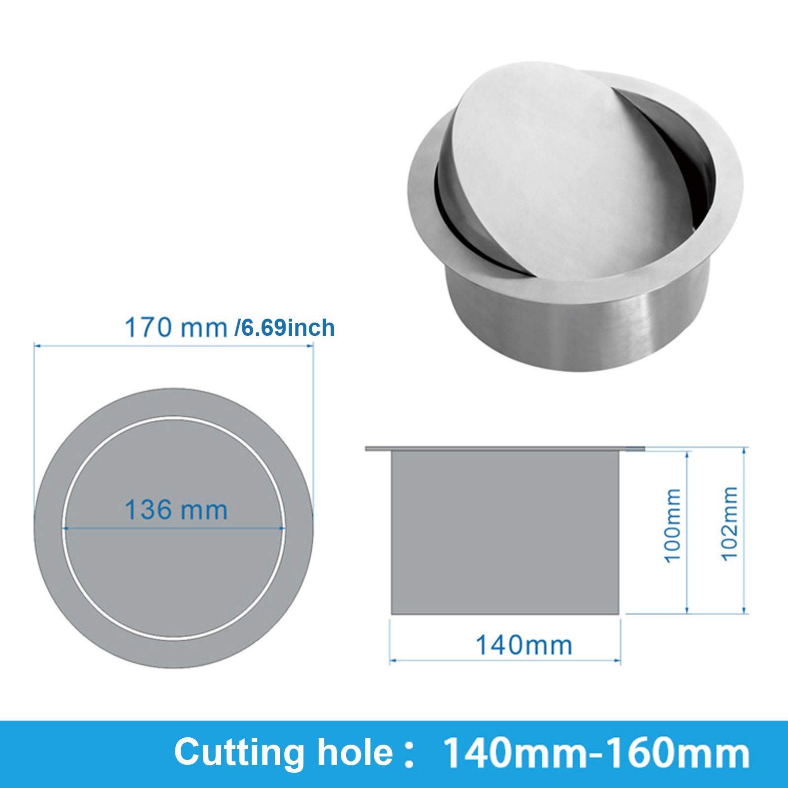 Stainless Steel Built-In Countertop Trash Chute Lid - Round Balance Flap Cover with Swing Mechanism for Kitchen Waste Disposal | Perfect for Modern Kitchens, Islands, and Restaurant Countertops