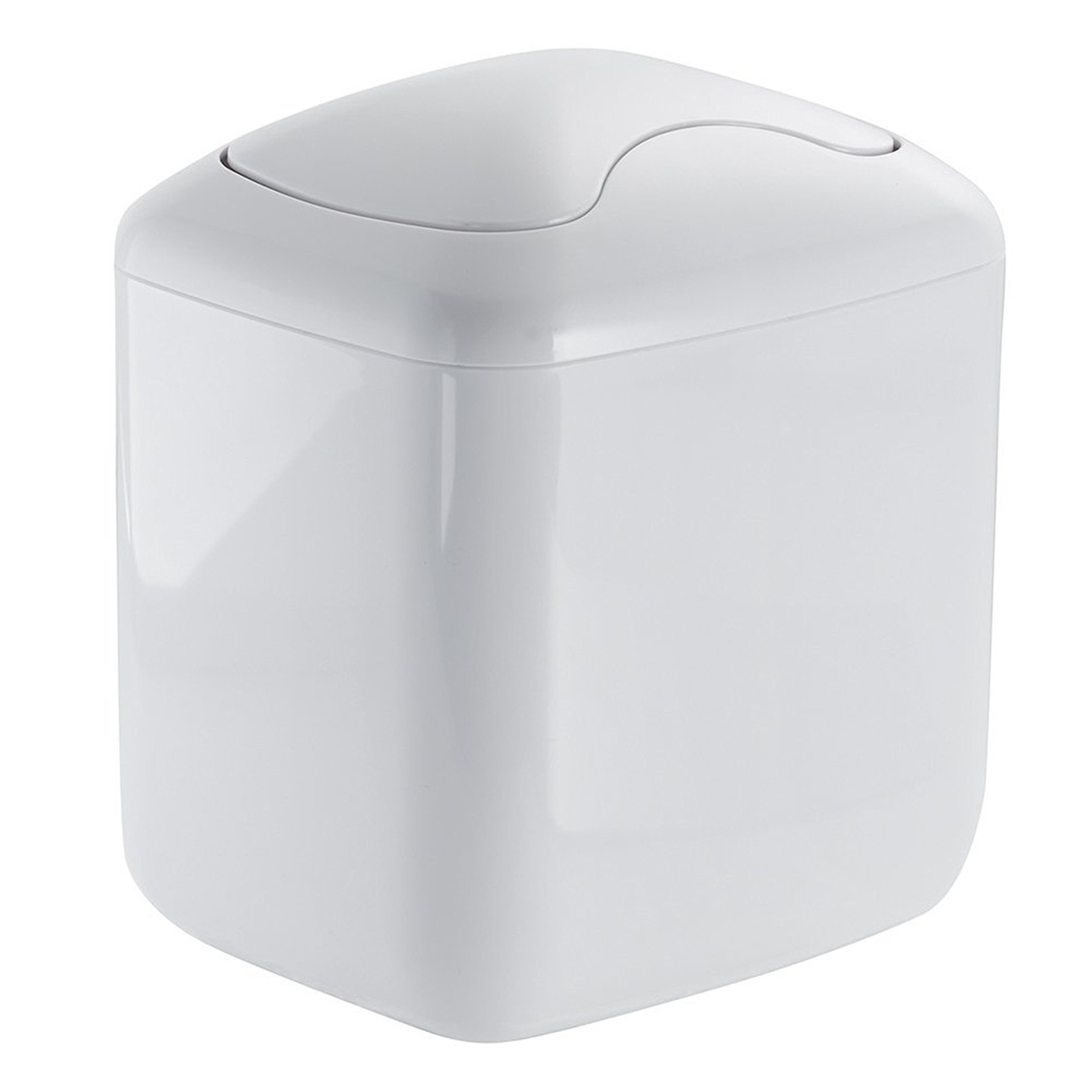 iDesign Una Vanity Countertop Trash Can - Small Bathroom Wastebasket for Makeup, Cotton Pads & Beauty Products - White (Perfect for Vanity, Bathroom & Dressing Table Organization)