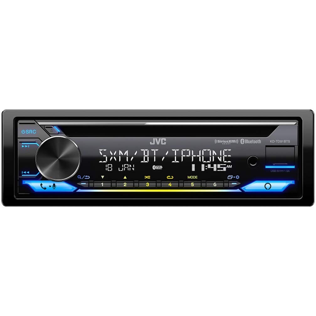 JVC KD-TD91BTS Single DIN Bluetooth Car Stereo Receiver with USB Port, 2-Line LCD Display, AM/FM Radio, CD/MP3 Player & 13-Band EQ - Amazon Alexa Enabled (Black) | Perfect for Hands-Free Calling, Music Streaming & Enhanced Car Audio Experience