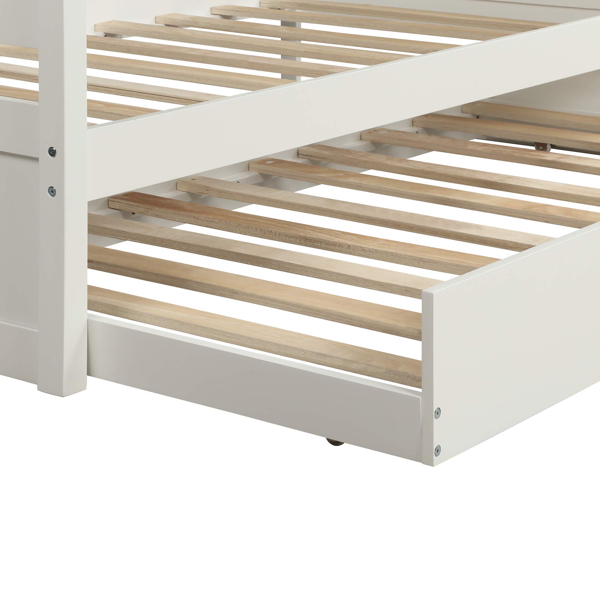 **Merax Twin Daybed with Trundle - Solid Wood Captains Bed, Twin Size Sofa Bed Frame in White - Perfect for Guest Rooms, Dormitories & Small Spaces**