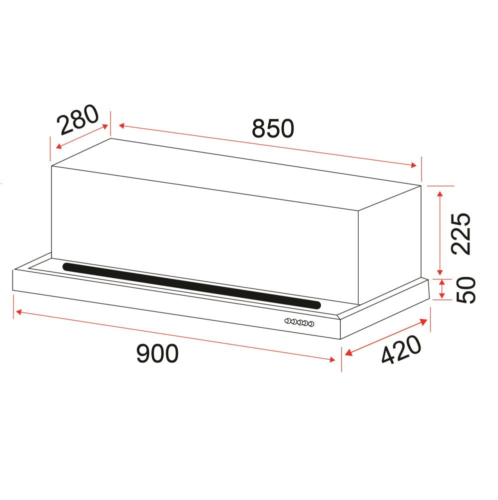 EF 90cm POWER SLIM 90 SSL Range Hood - Ultra Slim Kitchen Exhaust Fan with Powerful Ventilation for Modern Homes | Perfect for Apartments, Condos & Small Kitchens